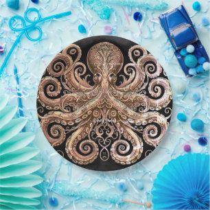 Kraken Steampunk Octopus  Gold Black Papieren Bordje