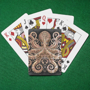 Kraken Steampunk Octopus  Gold Black Pokerkaarten