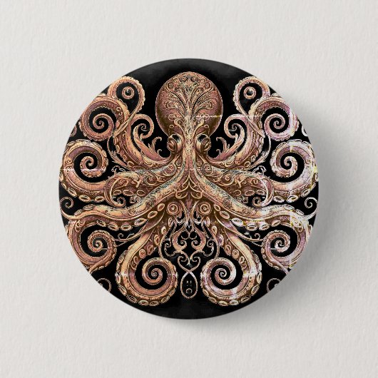 Kraken Steampunk Octopus  Gold Black Ronde Button 5,7 Cm (Voorkant)