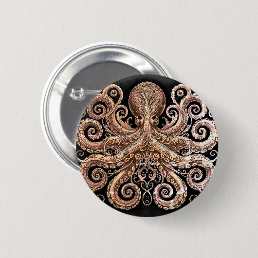 Kraken Steampunk Octopus  Gold Black Ronde Button 5,7 Cm (Voorkant /achterkant)