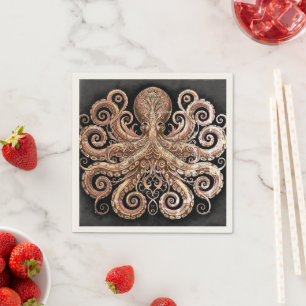 Kraken Steampunk Octopus  Gold Black Servet