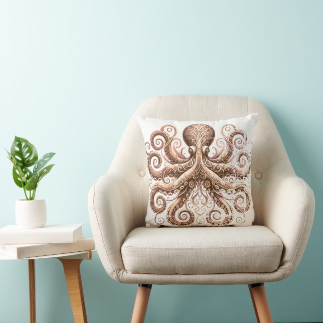 Kraken Steampunk Octopus  Gold White Kussen (Stoel)