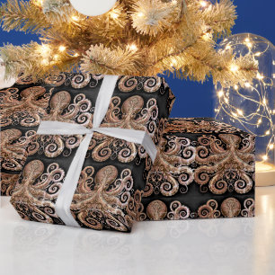 Kraken Steampunk Octopus  goud en zwart Cadeaupapier
