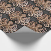 Kraken Steampunk Octopus  goud en zwart Cadeaupapier (Hoek)