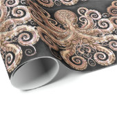 Kraken Steampunk Octopus  goud en zwart Cadeaupapier (Rol Hoek)