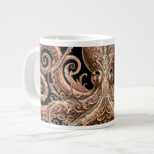 Kraken Steampunk Octopus  goud en zwart Grote Koffiekop
