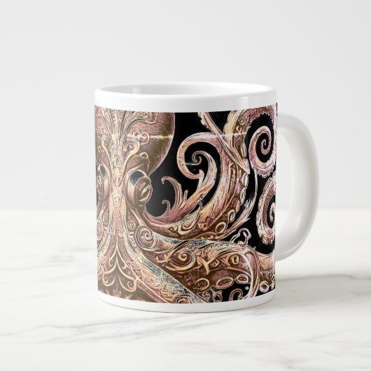 Kraken Steampunk Octopus goud en zwart Grote Koffiekop (Voorkant rechts)