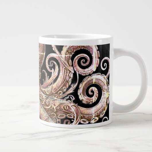 Kraken Steampunk Octopus goud en zwart Grote Koffiekop (Rechts)