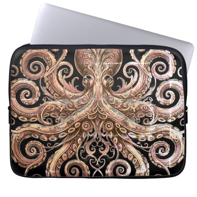 Kraken Steampunk Octopus  goud en zwart Laptop Sleeve (Voorkant)