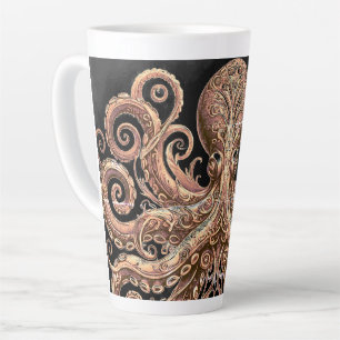 Kraken Steampunk Octopus  goud en zwart Latte Mok