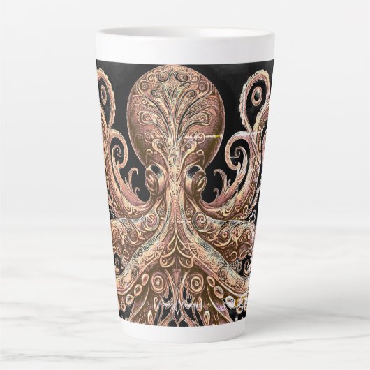 Kraken Steampunk Octopus  goud en zwart Latte Mok (Voorkant)