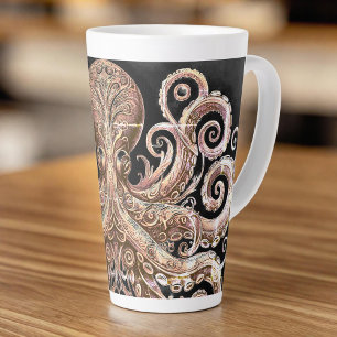 Kraken Steampunk Octopus goud en zwart Latte Mok