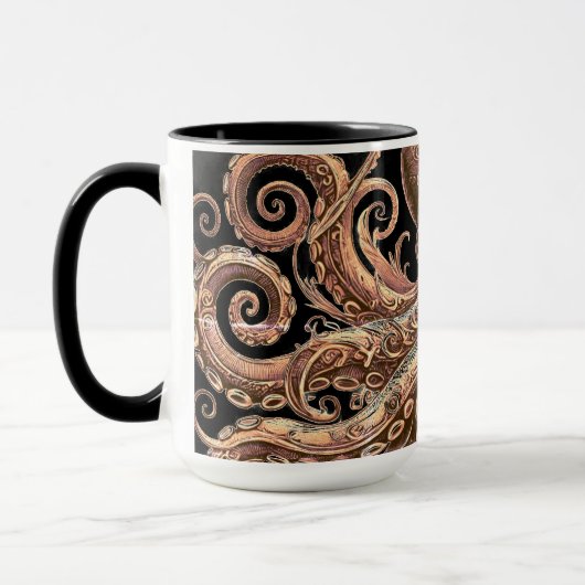 Kraken Steampunk Octopus goud en zwart Mok (Links)