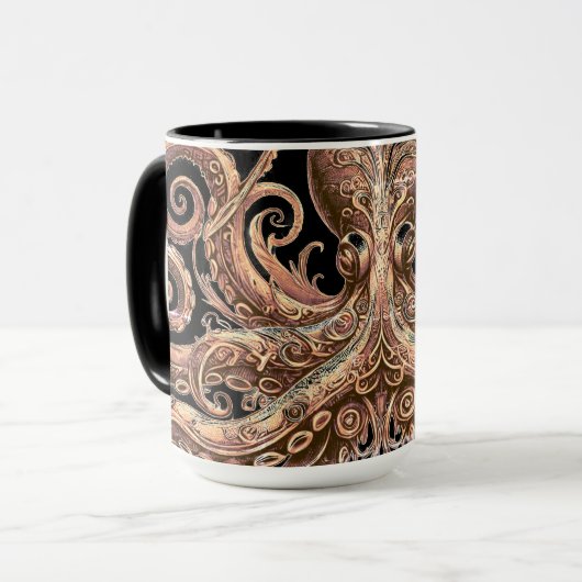 Kraken Steampunk Octopus goud en zwart Mok (Voorkant links)