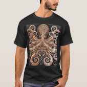 Kraken Steampunk Octopus  goud en zwart T-shirt (Voorkant)