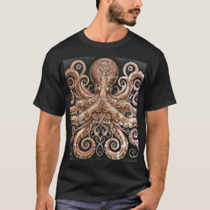 Kraken Steampunk Octopus  goud en zwart T-shirt