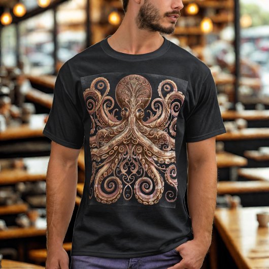 Kraken Steampunk Octopus  goud en zwart T-shirt