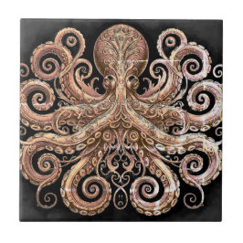 Kraken Steampunk Octopus goud en zwart Tegeltje