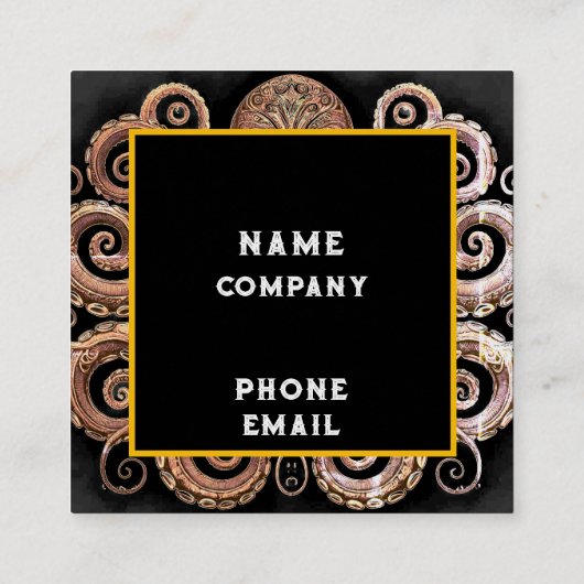 Kraken Steampunk Octopus goud en zwart Vierkante Visitekaartje (Achterkant)