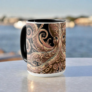 Kraken Steampunk Octopus Sieraad Goud en Zwart Mok