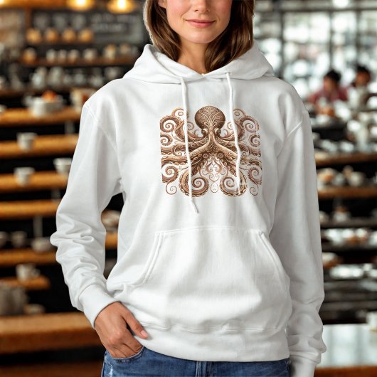 Kraken Steampunk Octopus Sieraad Goud Wit Hoodie