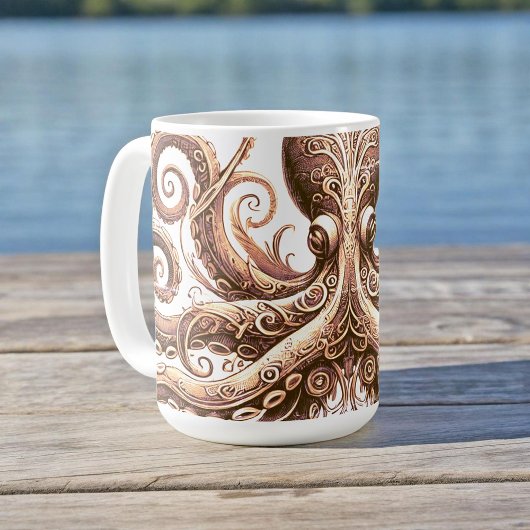Kraken Steampunk Octopus Sieraad Goud Wit Koffiemok