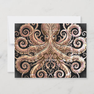Kraken Steampunk Octopus Sieraad Goud Zwart Briefkaart