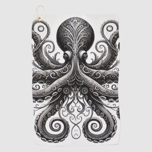 Kraken Steampunk Octopus Sieraad Zwart Golfhanddoek (Voorkant)