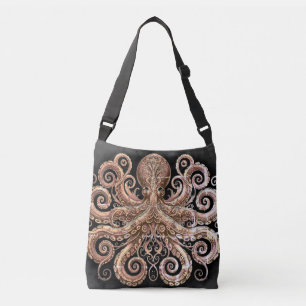 Kraken Steampunk Octopus Versierd Goud en Zwart Crossbody Tas