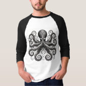 Kraken Steampunk Octopus Versierde Zwarte T-shirt (Voorkant)