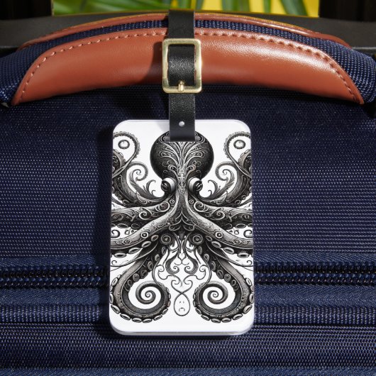Kraken Steampunk Octopus Zwart Bagagelabel (Voorkant Insitu 2)