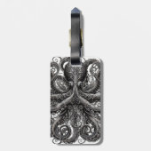Kraken Steampunk Octopus  Zwart Bagagelabel (Achterkant verticaal)