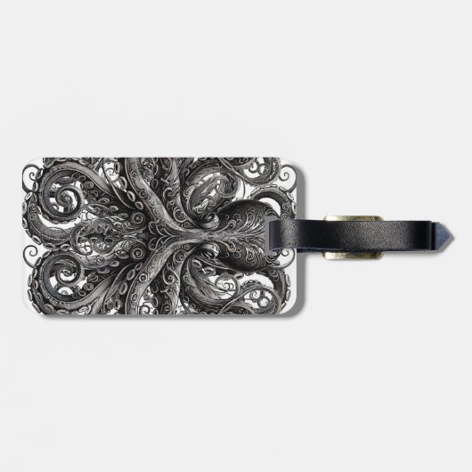 Kraken Steampunk Octopus Zwart Bagagelabel (Achterkant horizontaal)