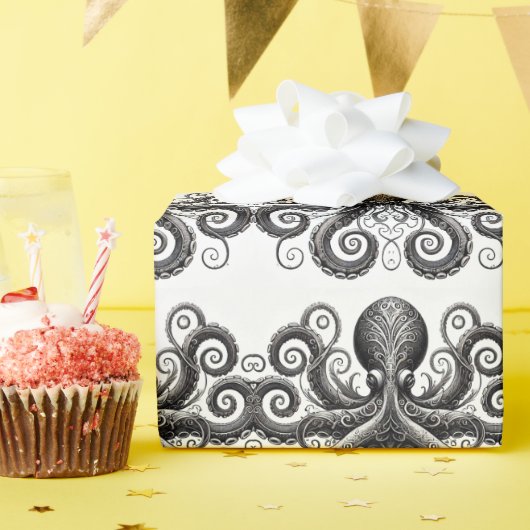 Kraken Steampunk Octopus Zwart Cadeaupapier (Verjaardagsfeest)