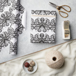 Kraken Steampunk Octopus Zwart Cadeaupapier