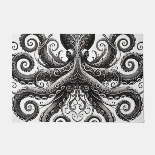 Kraken Steampunk Octopus Zwart Deurmat (Voorkant)
