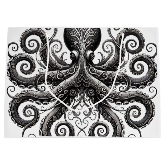 Kraken Steampunk Octopus Zwart Groot Cadeauzakje (Voorkant)
