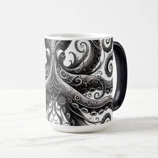 Kraken Steampunk Octopus  Zwart Magische Mok (Voorkant rechts)