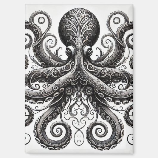 Kraken Steampunk Octopus  Zwart Magneet (Voorkant)