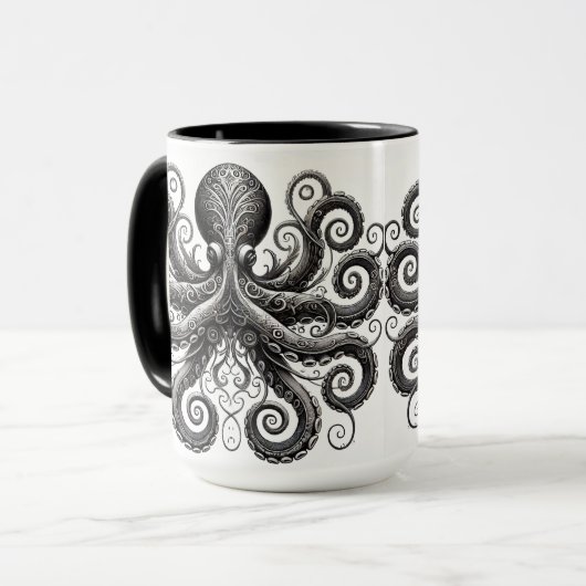Kraken Steampunk Octopus Zwart Mok (Voorkant links)