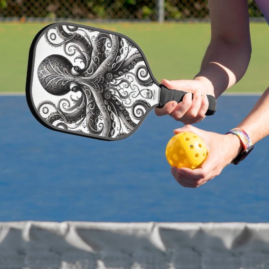 Kraken Steampunk Octopus Zwart Pickleball Paddle (Insitu)