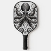 Kraken Steampunk Octopus Zwart Pickleball Paddle (Achterkant)