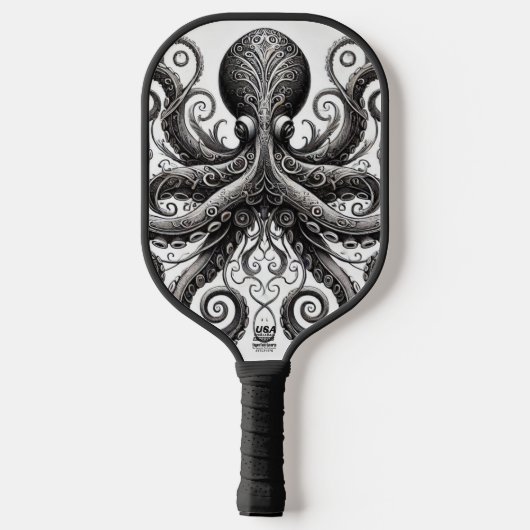 Kraken Steampunk Octopus Zwart Pickleball Paddle (Achterkant)