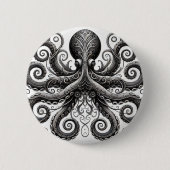 Kraken Steampunk Octopus Zwart Ronde Button 5,7 Cm (Voorkant)