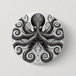Kraken Steampunk Octopus  Zwart Ronde Button 5,7 Cm