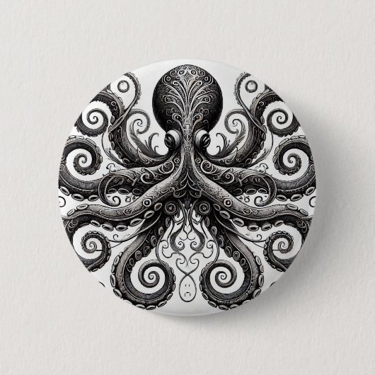 Kraken Steampunk Octopus  Zwart Ronde Button 5,7 Cm (Voorkant)