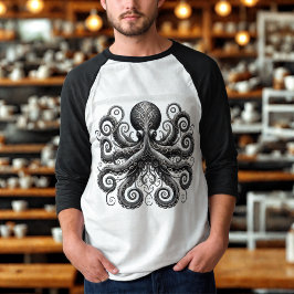 Kraken Steampunk Octopus  Zwart T-shirt