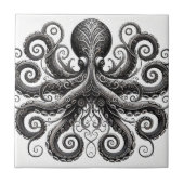 Kraken Steampunk Octopus  Zwart Tegeltje (Voorkant)