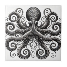 Kraken Steampunk Octopus Zwart Tegeltje