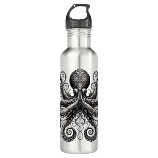 Kraken Steampunk Octopus  Zwart Waterfles (Voorkant)